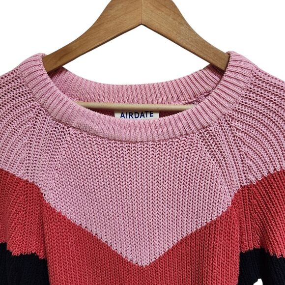 Vtg Airdate Amsterdam Sweater Women S Pink Navy Cotton Colorblock Knit Oversized - Picture 9 of 9